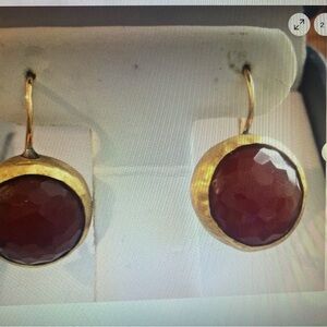 Carnelian earrings 18k & 999 silver faceted stone & 1 inch dangle